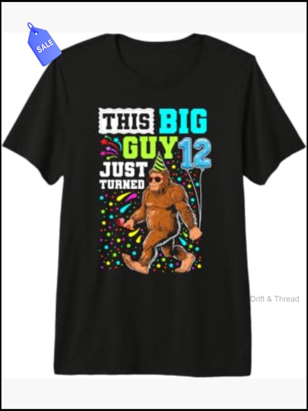 Bigfoot 12th Birthday T-Shirt Retro Sasquatch Preteen Tee